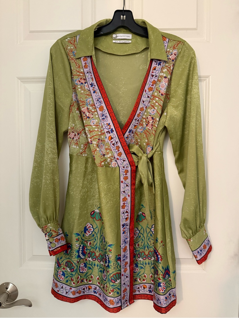Urban Outfitters Olive-Green Floral Border Wrap Dress